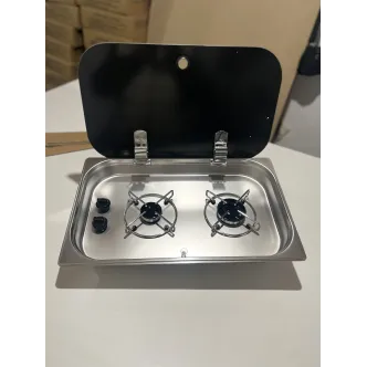 C3235TS İki Gözlü Krom Cam Kapaklı Ocak 32x53 cm