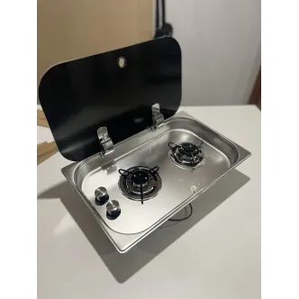 C3235TS İki Gözlü Krom Cam Kapaklı Ocak 32x53 cm