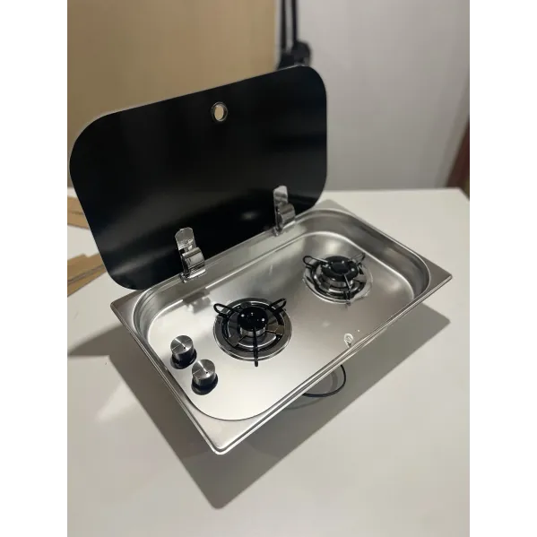 C3235TS İki Gözlü Krom Cam Kapaklı Ocak 32x53 cm