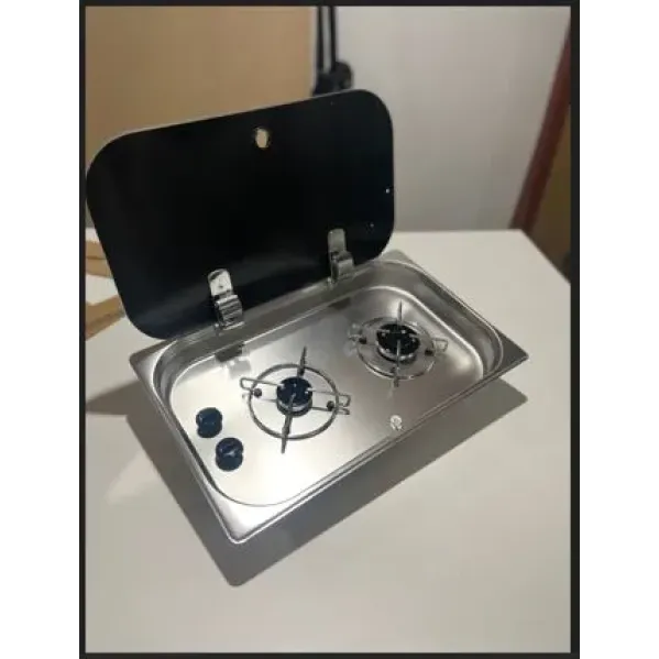 C3235TS İki Gözlü Krom Cam Kapaklı Ocak 32x53 cm