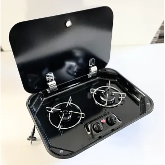 E3748-TF Siyah Emaye Cam Kapaklı Ocak