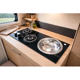 B2968-TF-S 2 Gözlü Cam Ankastre Ocak & Evye Seti – 30x68 cm