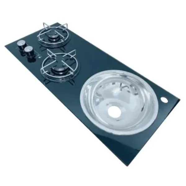 B2968-TF-S 2 Gözlü Cam Ankastre Ocak & Evye Seti – 30x68 cm