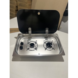 C3235TS İki Gözlü Krom Cam Kapaklı Ocak 32x53 cm