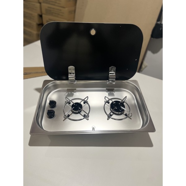 C3235TS İki Gözlü Krom Cam Kapaklı Ocak 32x53 cm