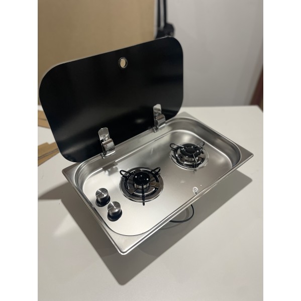 C3235TS İki Gözlü Krom Cam Kapaklı Ocak 32x53 cm