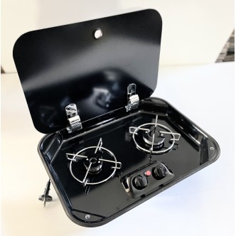 E3748-TF Siyah Emaye Cam Kapaklı Ocak