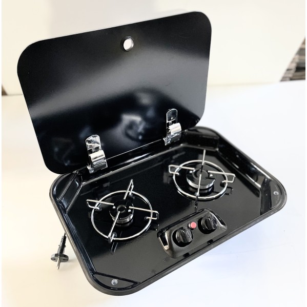 E3748-TF Siyah Emaye Cam Kapaklı Ocak