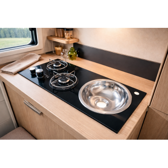 B2968-TF-S 2 Gözlü Cam Ankastre Ocak & Evye Seti – 30x68 cm