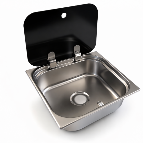 S3235X15 Tek Gözlü 304 Krom Paslanmaz Çelik Evye (Cam Kapaklı)