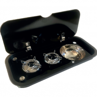 BA3676TS-S 2 Gözlü Cam Kapaklı Ankastre Ocak & Evye Seti – 36x76 cm